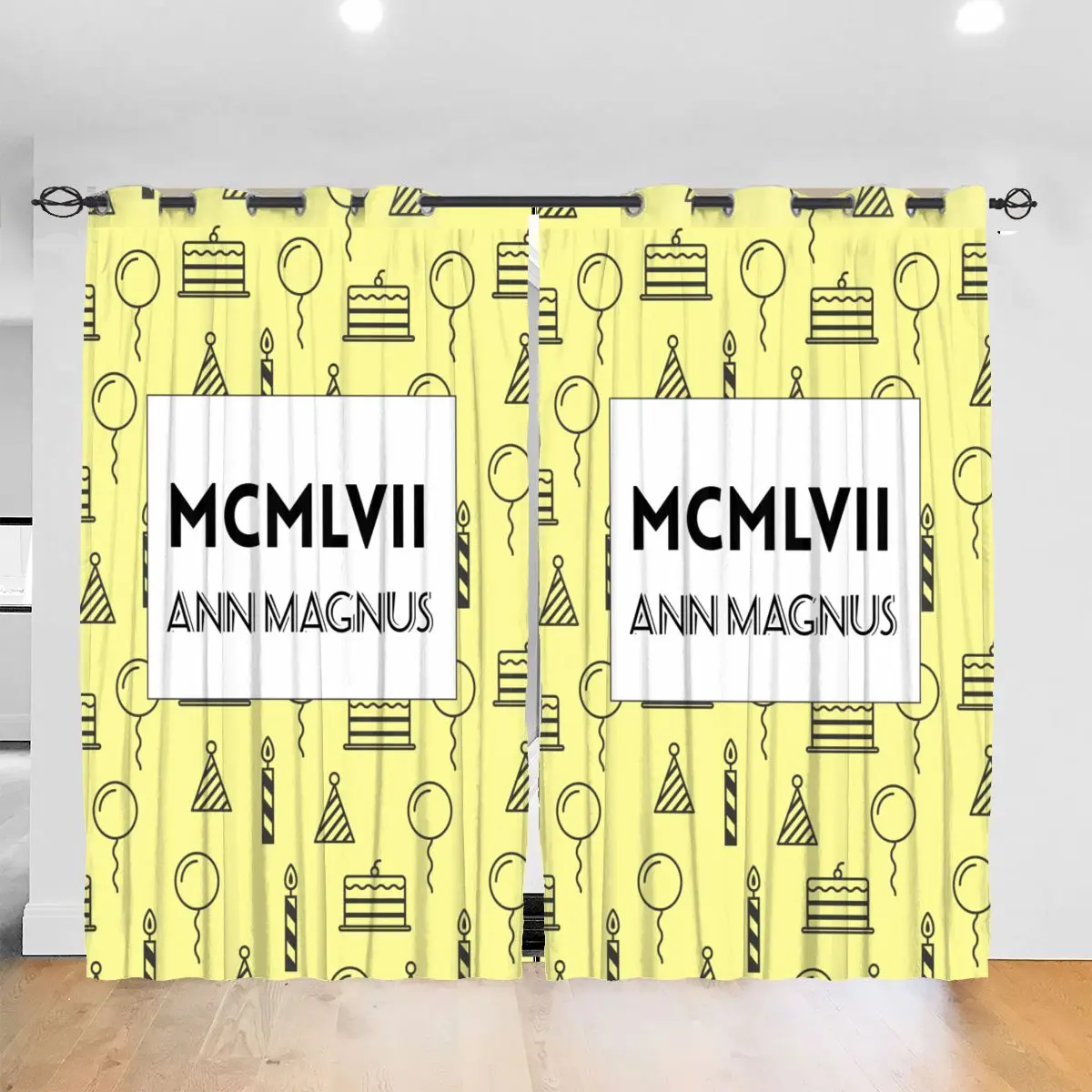 

Living Room Sun Block Curtain MCMLVII Roman Numeral 60th Birthday Light Shading Bedroom Blackout Window Curtains 52x72In
