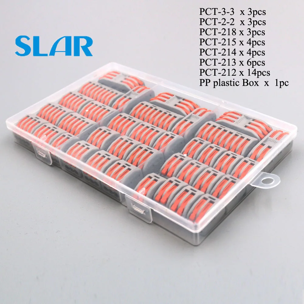 

37pcs/box PCT 212 213 214 215 218 2-2 3-3 2 3 pin pole Mini Fast Wire Connectors Universal Compact Wiring Terminal Block Lever