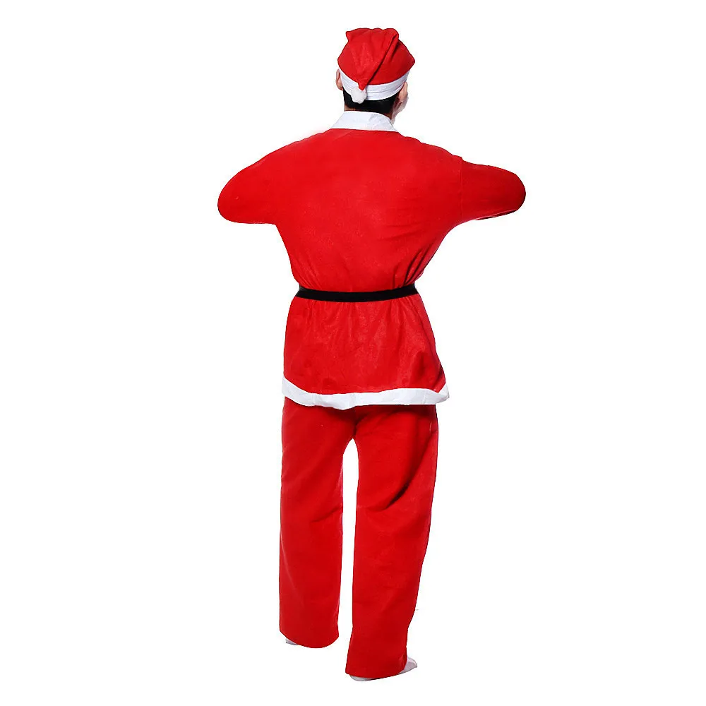 Adult Santa Claus Costume Suit Plush Father Fancy Clothes Xmas Cosplay Props Men Coat Pants Beard Belt Hat Christmas Set