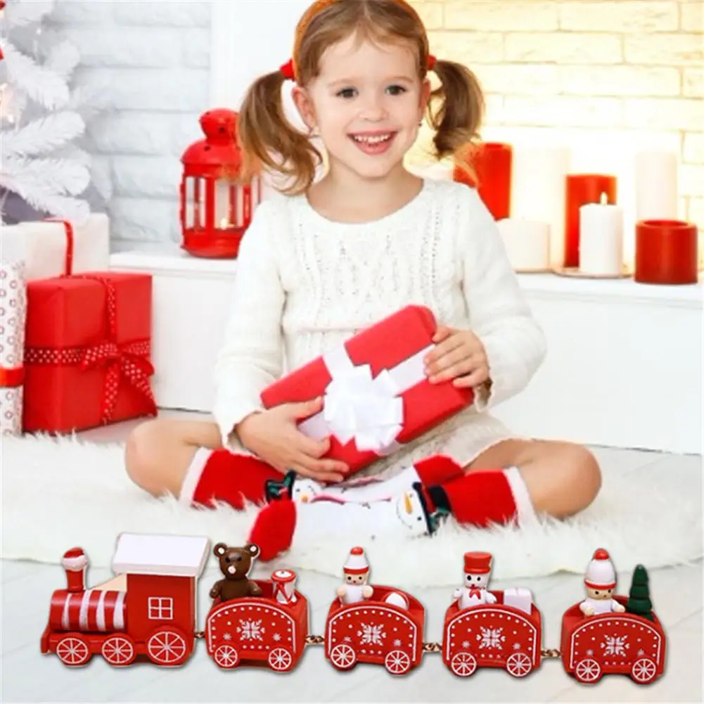Рождественские украшения пятисекционный маленький поезд рождественские детские подарки деревянные оконные украшения Рождественские украшения, игрушка