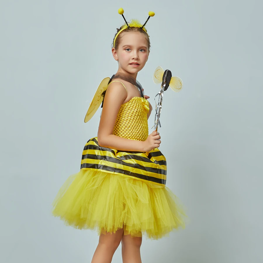Girls Honey Bumble Bee Fancy Tutu Dress Costume Outfit Kids Fairy Halloween Dress Up Party Insect Animal Clothes Girl Dress (2)