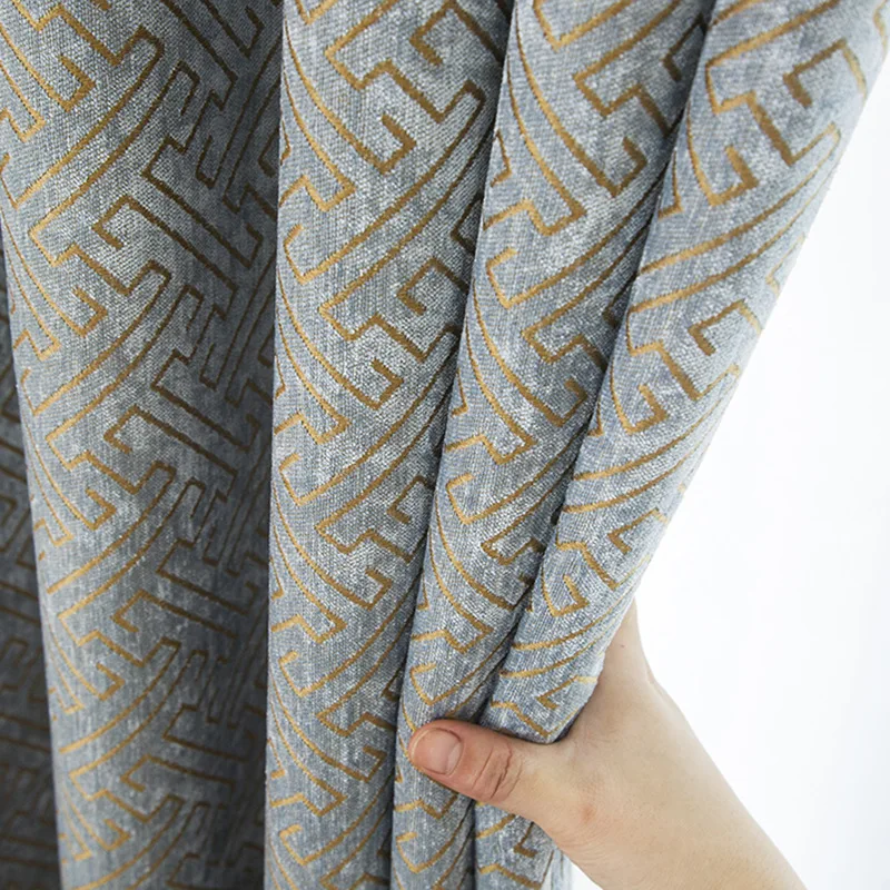 

Blue Curtain fabric solid Geometric blackout Physical curtains for Bedroom double-sided jacquard chenille curtain cloth S170&40