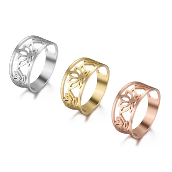 

Skyrim Pure Lotus Flower Rings Shiny Stainless Steel Cutout Good Luck Casual Ring Anniversary Jewelry Birthday Gift for Women
