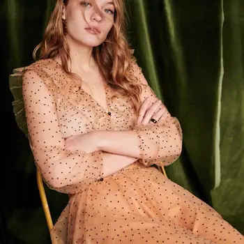 

2020 Spring and Summer New Polka Dot embroidery Lace Upper Garment Women's sexy perspective shirt