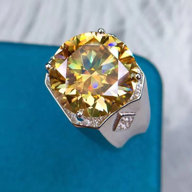 Neue Herrschsüchtige männer Moissan Diamant Ring Glück Gelb Edle Gelb Diamant Hearts & Arrows Cut 10 Karat Schmuck Zubehör – Detail 5