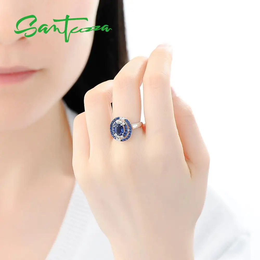 SANTUZZA, серебряное кольцо для женщин, 925 пробы, серебряное, уникальное, блестящее, голубое, фианит, кольцо, вечерние, модное ювелирное изделие