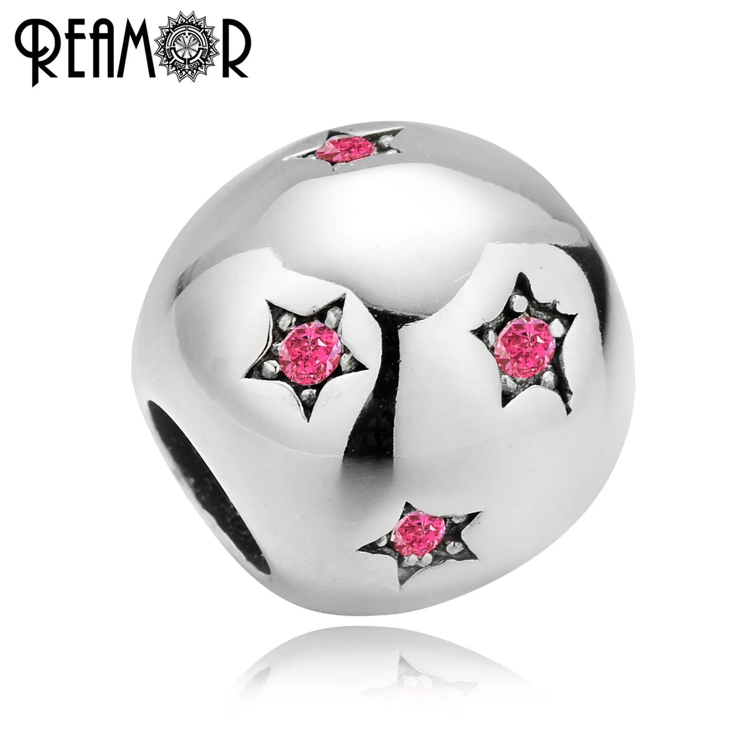 

REAMOR 5pcs Pink Crystal Star Bead 316l Stainless Steel Round Spacer Charm Beads For Women Bracelets Bangles DIY Jewelry Making