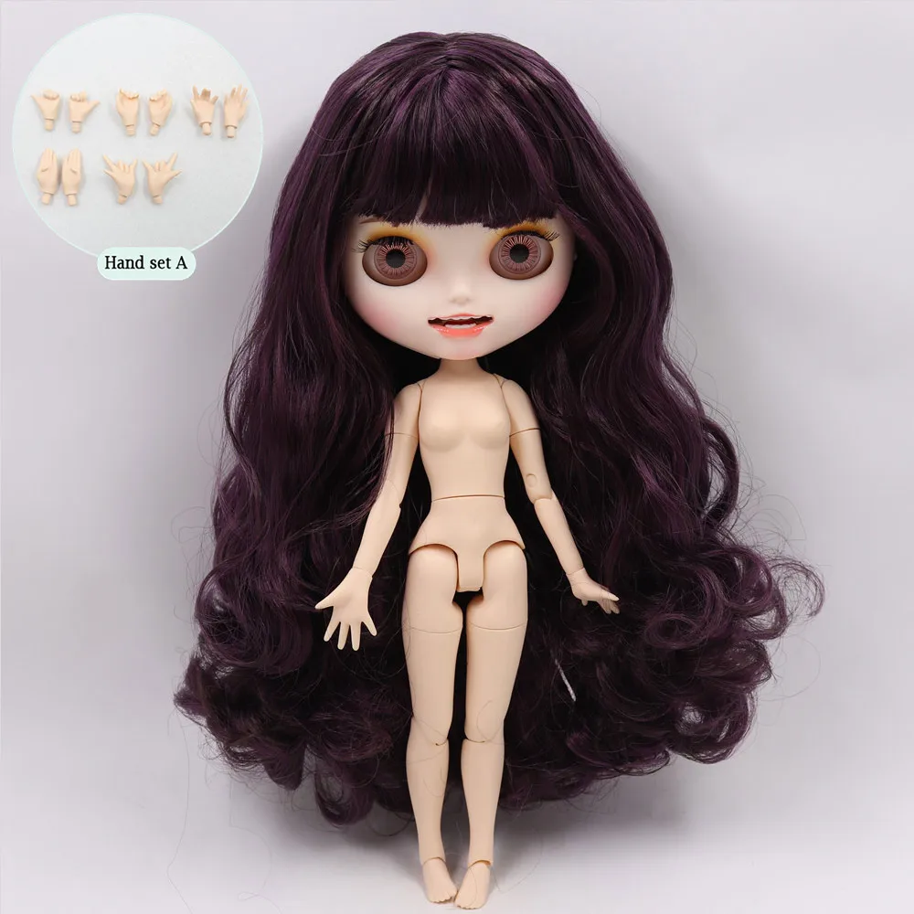 Ледяной обнаженный Blyth кукла No. BL135/950 фиолетовый микс черные волосы резные губы открытый рот матовые индивидуальные лица соединение тела 1/6 bjd - Цвет: like the picture