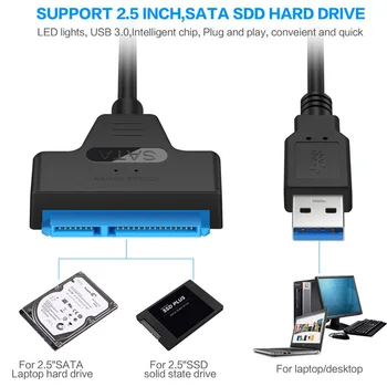 

Storage Device Adapter Cable SSD Laptops 15 Pin Converter USB 3.0 To 2.5 SATA External Desktops Hard Drive 5 Gbps Accessories