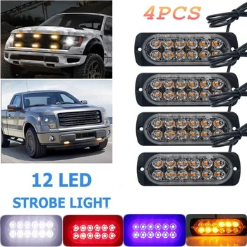 

2/4PCS Amber 12 LED Strobe Light Bar Truck Hazard Beacon Flash Warning Emergency 36W