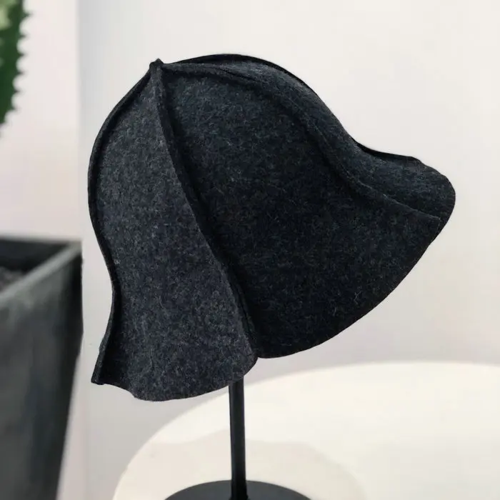 Осенне-зимняя новая складная шерстяная Плавательная шапочка с лепестками Элегантная мужская шапка для рыбалки - Цвет: dark grey