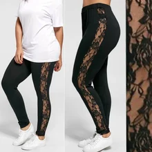 

Plus Size L-3XL Sexy Women Lace Pants Black Insert Sheer Leggings Elastane Leggings