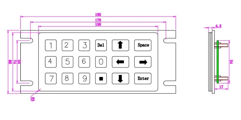 Fuel Dispenser Stainless Steel Industrial Keyboard 6x3 Kiosk Metal Rugged Keypad