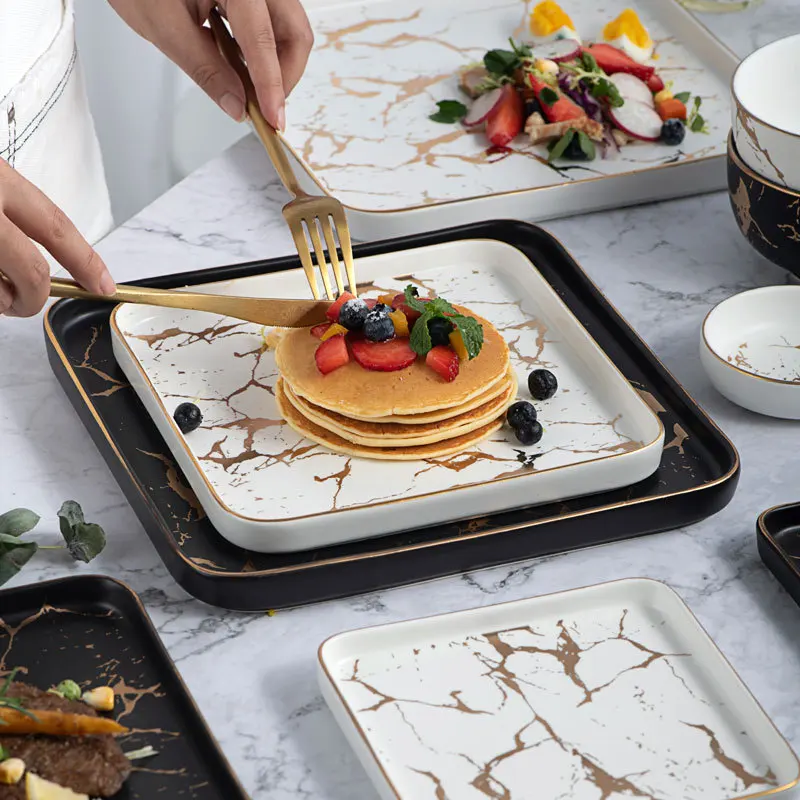 

Creative Steak Square Tableware Set Marble Western Dish Ceramic Dish Plate Dish Sushi Desserts Tray