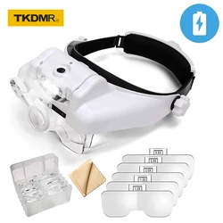 TKDMR – Loupe binoculaire montée sur la tête, rechargeable par USB, Loupe à bandeau éclairé à 3led pour la lecture 