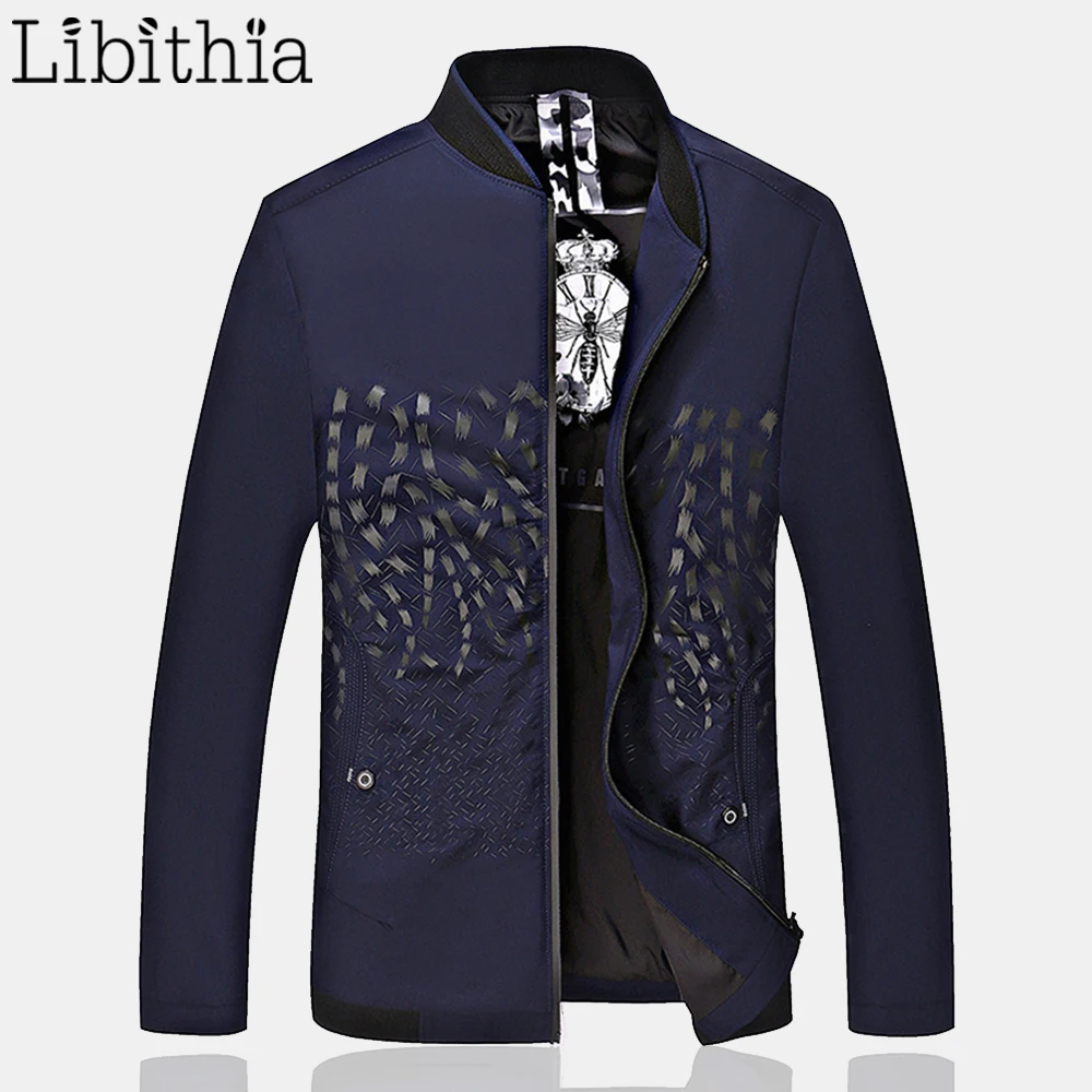 Libithia/Осенняя новая мужская куртка-бомбер на молнии уличная одежда большого размера 2XL-8XL геометрические пальто Черная, синяя, винно-красная одежда B38