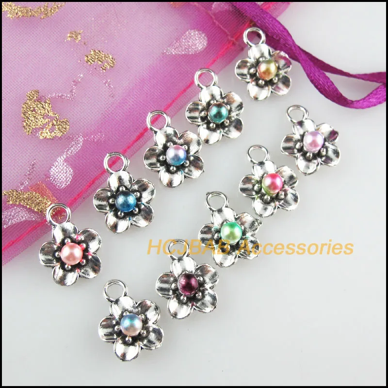 

30 новых Подвесок в виде звезд, Смешанные акриловые подвески в виде цветка, Тибетский Серебряный тон 11,5x15 мм