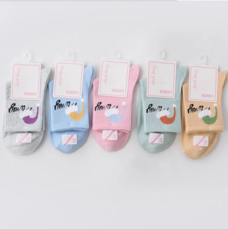 Autumn and winter Korean women's sports socks fashion smiling face women socks FASHION SOCKS 5 pairs