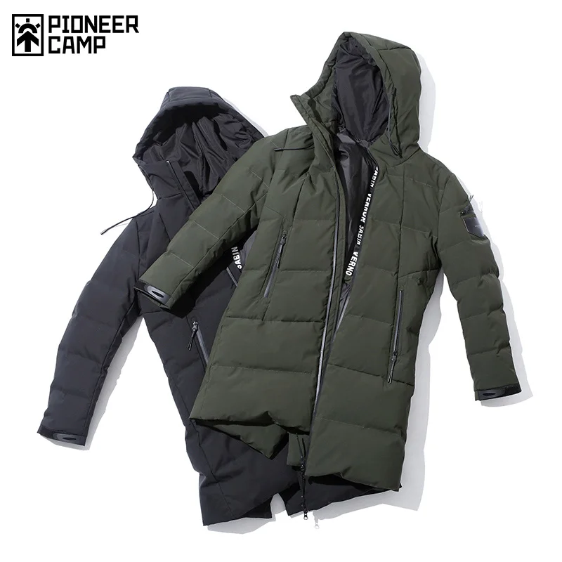 Pioneer Camp men down jacket winter thicken warm duck down coat hooded army green black AYR705308