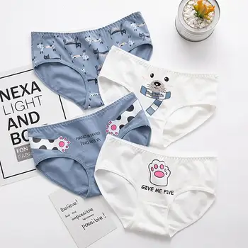 

Soft Cotton Panties Women Stretchy Seamless Briefs Cartoon Cat Print Middle Waist Briefs Women's Underwear Panties Random Color