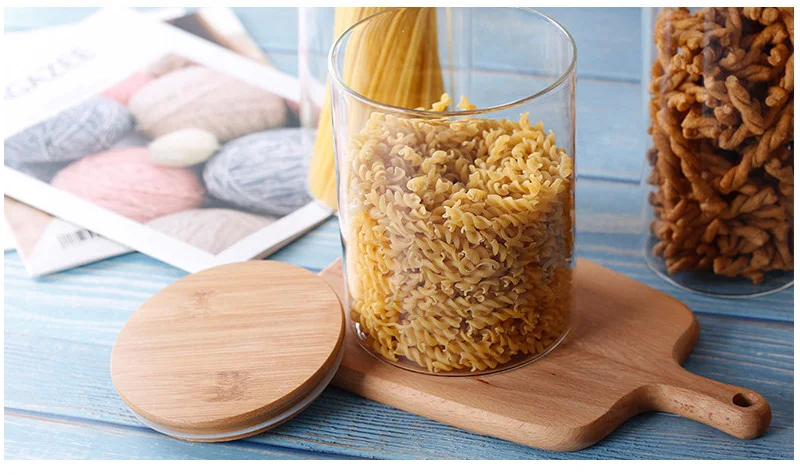 Пищевое герметичное стекло емкость для хранения пищевой контейнер кухонный бамбуковый покрытый высоким боросиликатом разное зерно бак для хранения