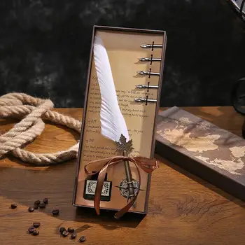 

Feather Quill Pen Antique School Supplies Drawing Stationery Writing 15ML Refill Ink Creative Smooth with Box Calligraphy Gift