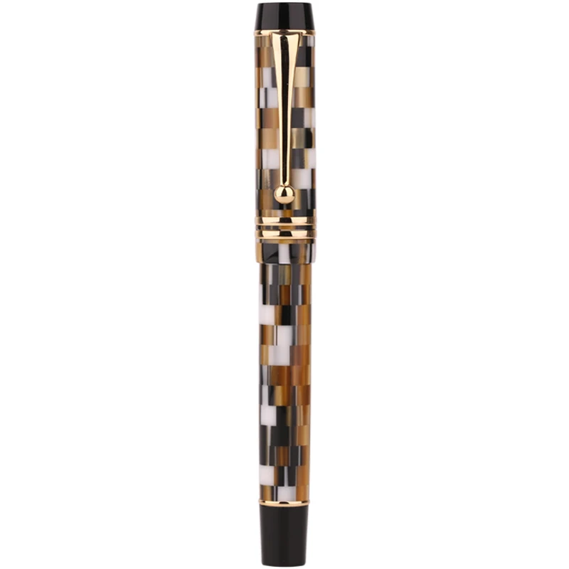 Moonman M600 целлюлоидная Шахматная перьевая ручка, Тонкое Перо 0,5 мм, Отличная модная офисная ручка для письма, подарок на день рождения для мужчин - Цвет: White Brown