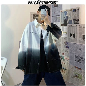 

Privathinker Men's New Spring Unisex Shirts 2020 Men Fashion Gradient Long Sleeve Blouse Streetwear Loose Hip Hop Male Shirts