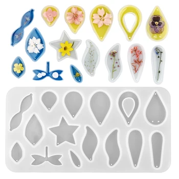 

Resin Mold Handmade 15 Shape Pendant DIY UV Epoxy Earrings Key Necklace Charm Silicone Mold for Jewelry Making Tools Resin Craft