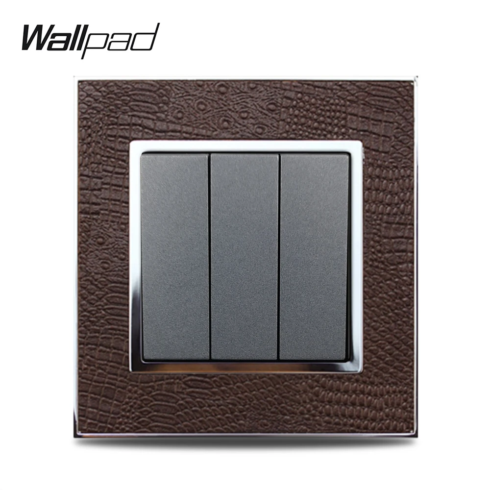 Горячая 3 банды 2 Way Wallpad роскошная кожаная панель Серебряная Золотая рамка переключатель света Настенные переключатели 16A AC 110~ 250V - Цвет: Silver Frame
