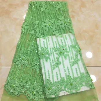 

Quality African green Lace Fabric Wholesale French beads Lace Fabric with Sequins Embroidery Lace Fabric for Wedding Party