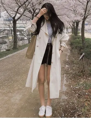 Beige Женский Осенний двубортный длинный плащ с длинным рукавом, Женская Прямая рубашка с карманами, ветровка, манто, Женское пальто Hiver - Цвет: Beige
