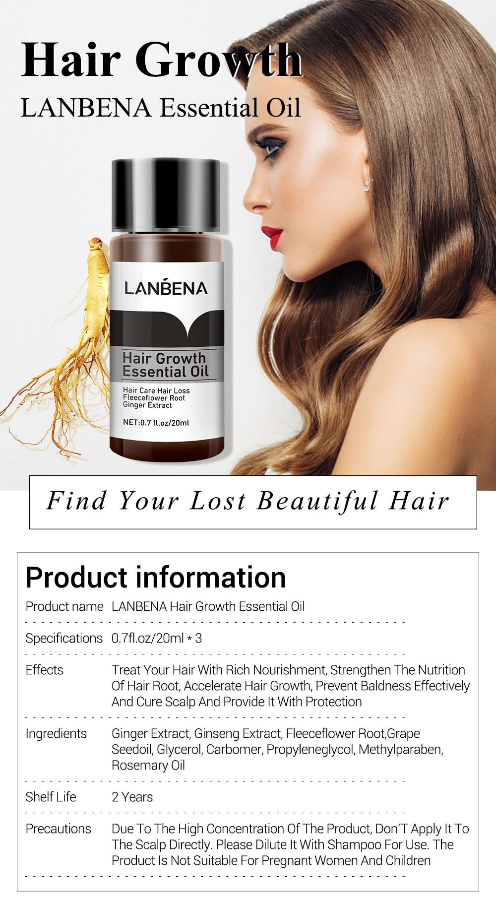 LANBENA Hair Growth Essence Hair Growth Products Essential Oil Liquid Treatment Preventing Hair Loss Hair Care Andrea 20ml 3PCS