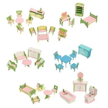 

Wooden Furniture Miniature Doll House Furniture Room Set Toy Xmas Gift for Child Kids Pretend Play Toys For Doll House Decorate