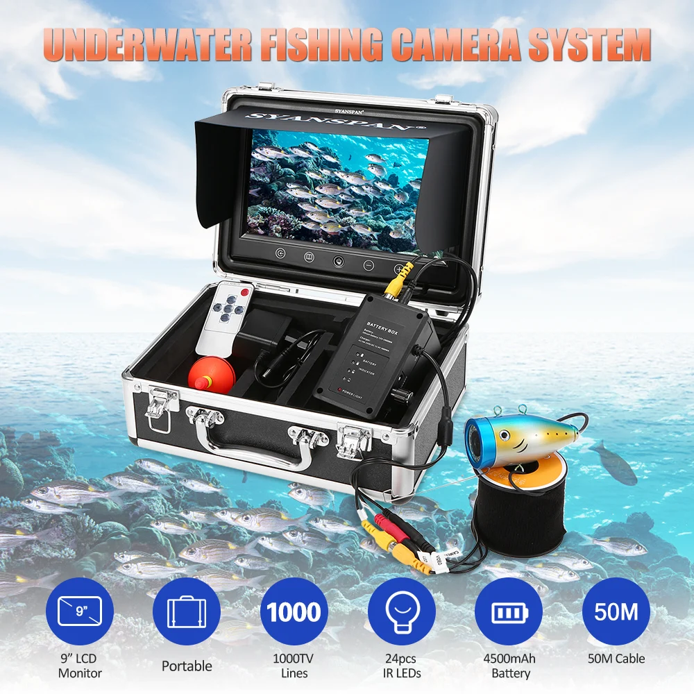 

Portable 9" Inch Large LCD Monitor 1000TVL Waterproof Underwater Fishing Camera Kit 24PCS Infrared IR LEDs Fish Finder