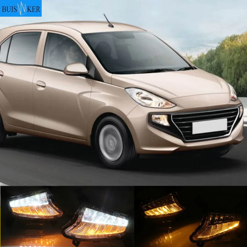 

Светодиодные противотуманные фары для Hyundai Santro 2018 2019 DRL, дневные ходовые огни с желтыми указателями поворота drl, 2 шт.