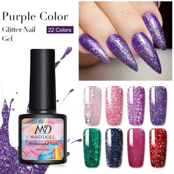 

MAD DOLL 8 ML Purple Glistening UV Gel Varnish Sequins Soak Off Nail UV Gel Polish Nail Art Laquer UV Gel Bling