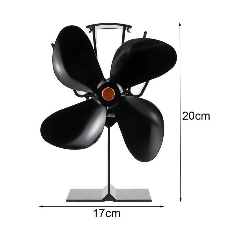 4 Blade Heat Powered Stove Fan Black Fireplace Burner Eco Friendly Quiet Fan Home Fireplace Fan Efficient Heat Distribution