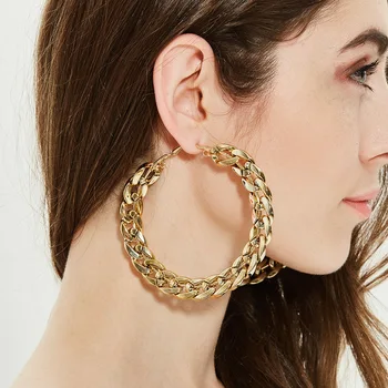 

Find Me Maxi Large Circle Hoop Earrings for Women Punk Alloy Chain Shape Earrings Geometric Simple Dangle Jewelry Accessories