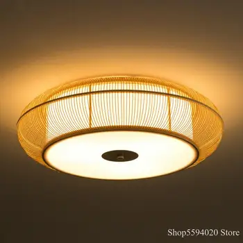 

New Chinese Bamboo Ceiling Lamp Creative Led Japanese Living Room Dining Room Bedroom Ceiling Lights Round Tatami Led Ceiling
