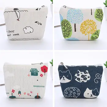 

Fashion Sailboat Cat Leaf Tower Canvas Coin Purse Card Keys Holder Zipper Mini Wallet