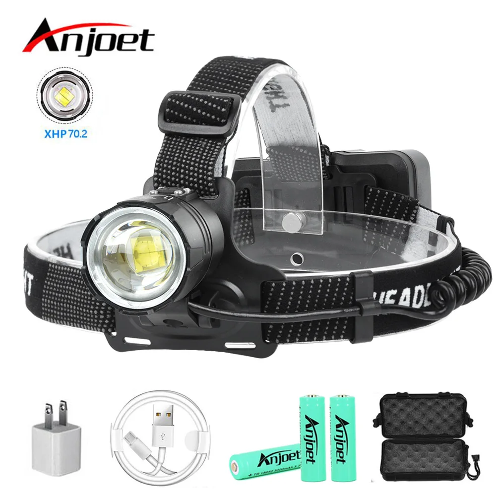 Налобный фонарь Anjoet XHP70.2 аккумуляторный USB водонепроницаемый 3x18650 | Освещение