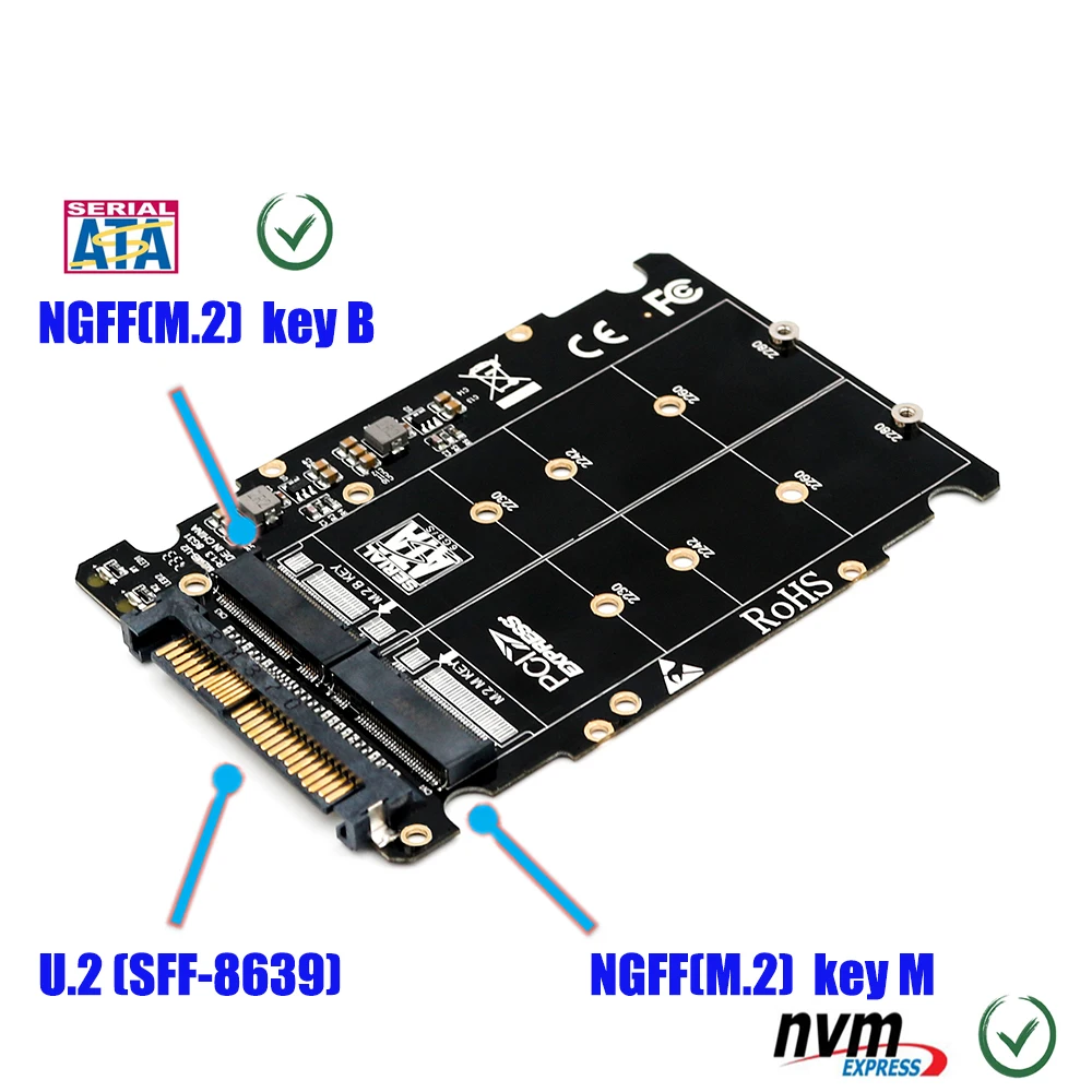 

TISHRIC 2 In 1 U.2 SSD Adapter Board M.2 Nvme And m2 Sata SSD To PCI-E U.2 Adapter Pci Express M.2 NGFF Key B-M To U.2 Converter