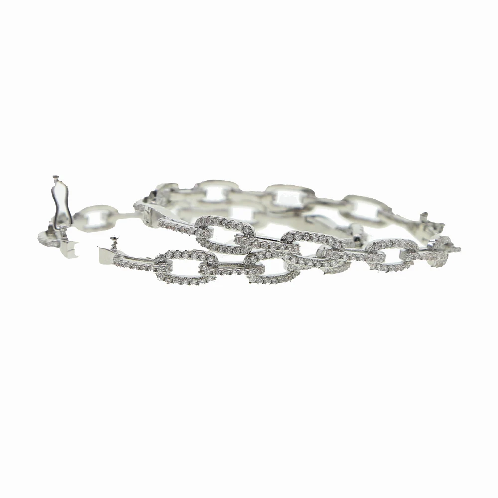 inner 56-58mm silver color micro pave clear cubic zirconia iced out bling cz cuban link chain bangle bracelet for women 6