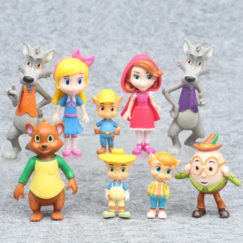 

Anime figure toys Goldie and Bear Goldilocks and the Three Bears Big bad wolf Little Red Riding Hood fairy tale figure toy 9pcs