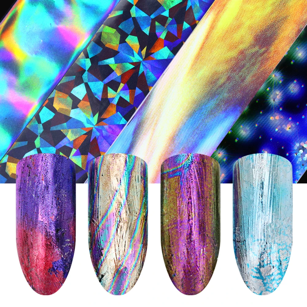 

10 Roll/ box Holographic Nail Foil Set Transparent AB Color Starry Sky Transfer Foil Sticker 2.5*100cm Manicure Nail Art Decals