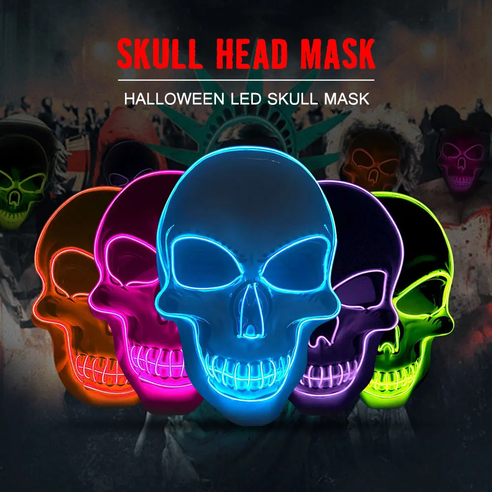 Hot sales EL Wire Glowing Mask LED Party Mask Halloween Skeleton Mask for Halloween Horror Theme Party Decoration
