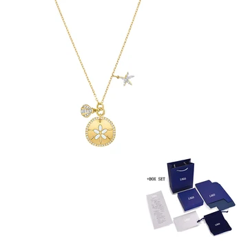 

SWA New OCEAN SAND COIN Necklace Gold Starfish And Shell Decoration Crystal Necklace Female Luxury Fashion Jewelry Gift