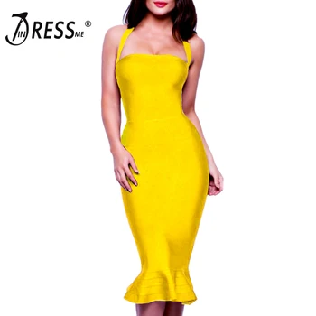 

INDRESS 2019 Sexy New Summer Women Bandage Dress Elegant Halter Backless Party Strapless Mermaid Knee Length Lady Dress Vestidos