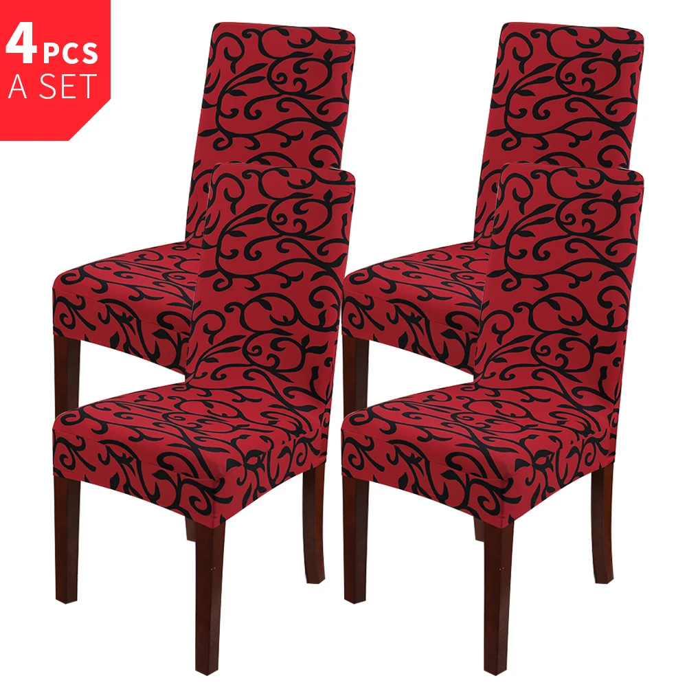 Спандекс Эластичный Печатный обеденный чехол для кресла современный Съемный Анти-грязный чехол для кухонного стула чехлы для стульев для банкета - Цвет: red 4pc
